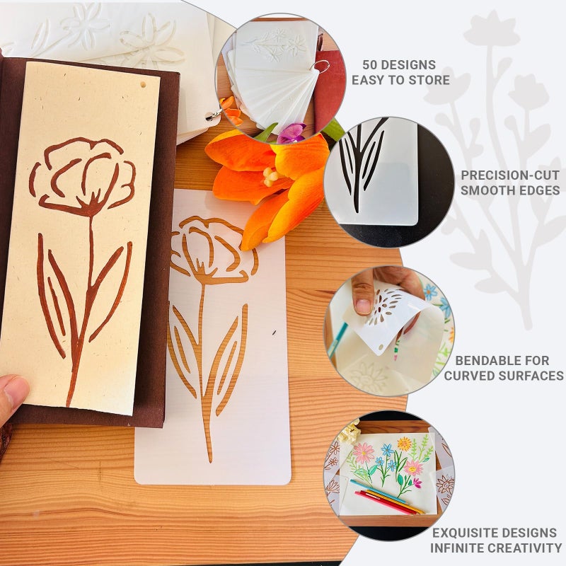 Felixcraft 50PCS Flower Stencils for Painting, Small Botanical Stencils for Crafts Reusable, Plastic Drawing Templates for Painting on Wood, Wall, Card, Scrapbooking - Image 4