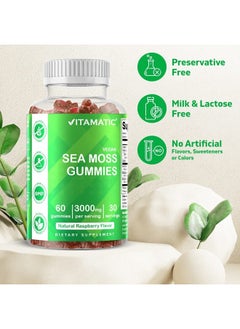 Vitamatic Vitamatic Vegan Sea Moss Gummies Natural Raspberry Flavor 60 Gummies.  - Image 3