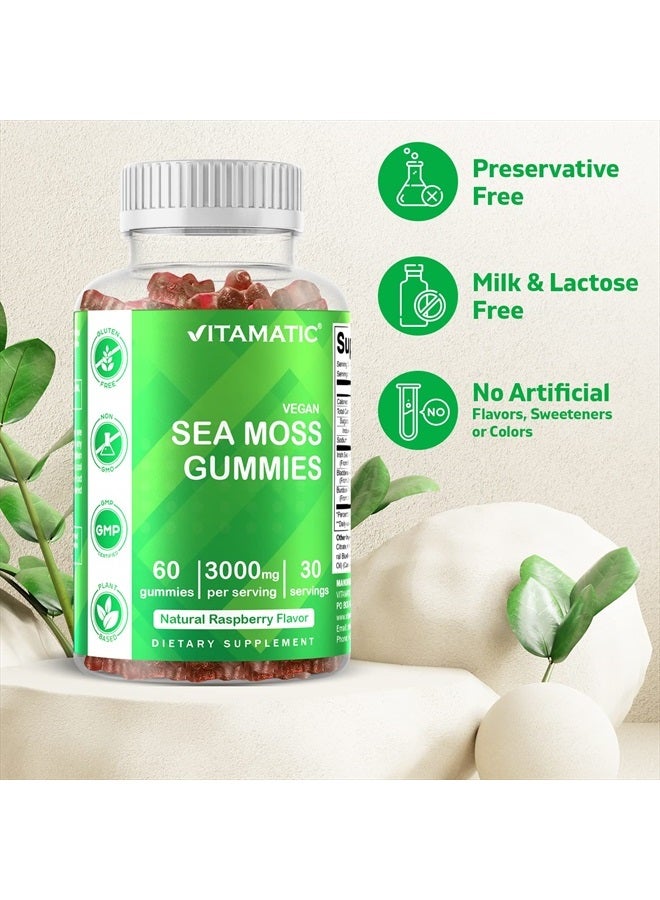 Vitamatic Vegan Sea Moss Gummies Natural Raspberry Flavor 60 Gummies. - Image 3