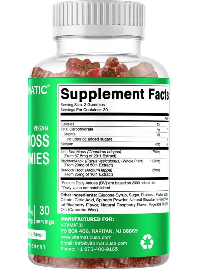 Vitamatic Vegan Sea Moss Gummies Natural Raspberry Flavor 60 Gummies. - Image 5