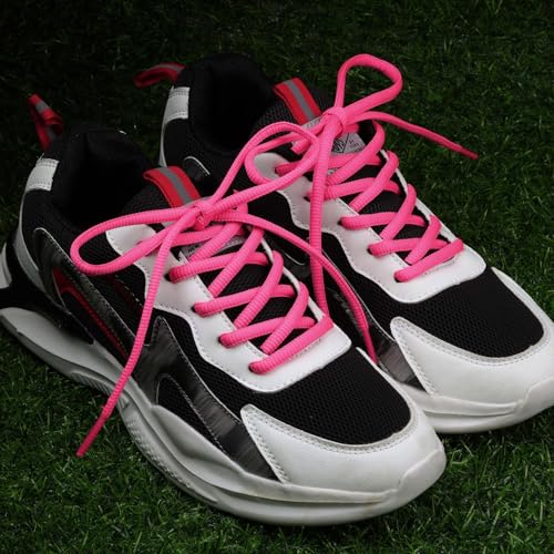 Puzeam 2 Pairs Oval Athletic Shoelaces 33 Colors 1/4" Half Round Shoe Laces for Sneakers - Hot Pink 100 - Image 4