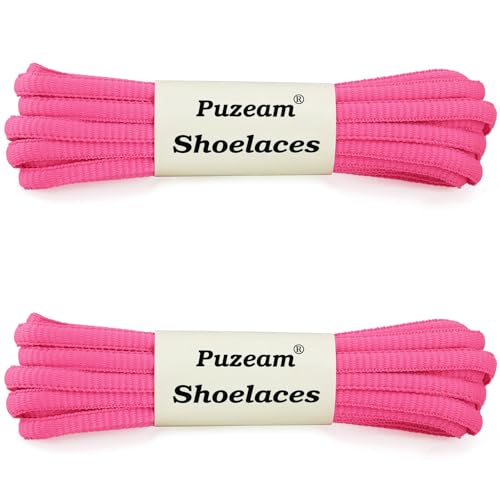 Puzeam 2 Pairs Oval Athletic Shoelaces 33 Colors 1/4" Half Round Shoe Laces for Sneakers - Hot Pink 100 - Image 3