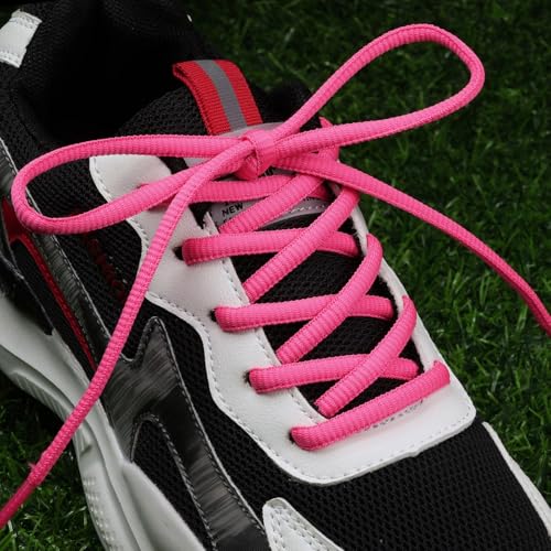 Puzeam 2 Pairs Oval Athletic Shoelaces 33 Colors 1/4" Half Round Shoe Laces for Sneakers - Hot Pink 100 - Image 2