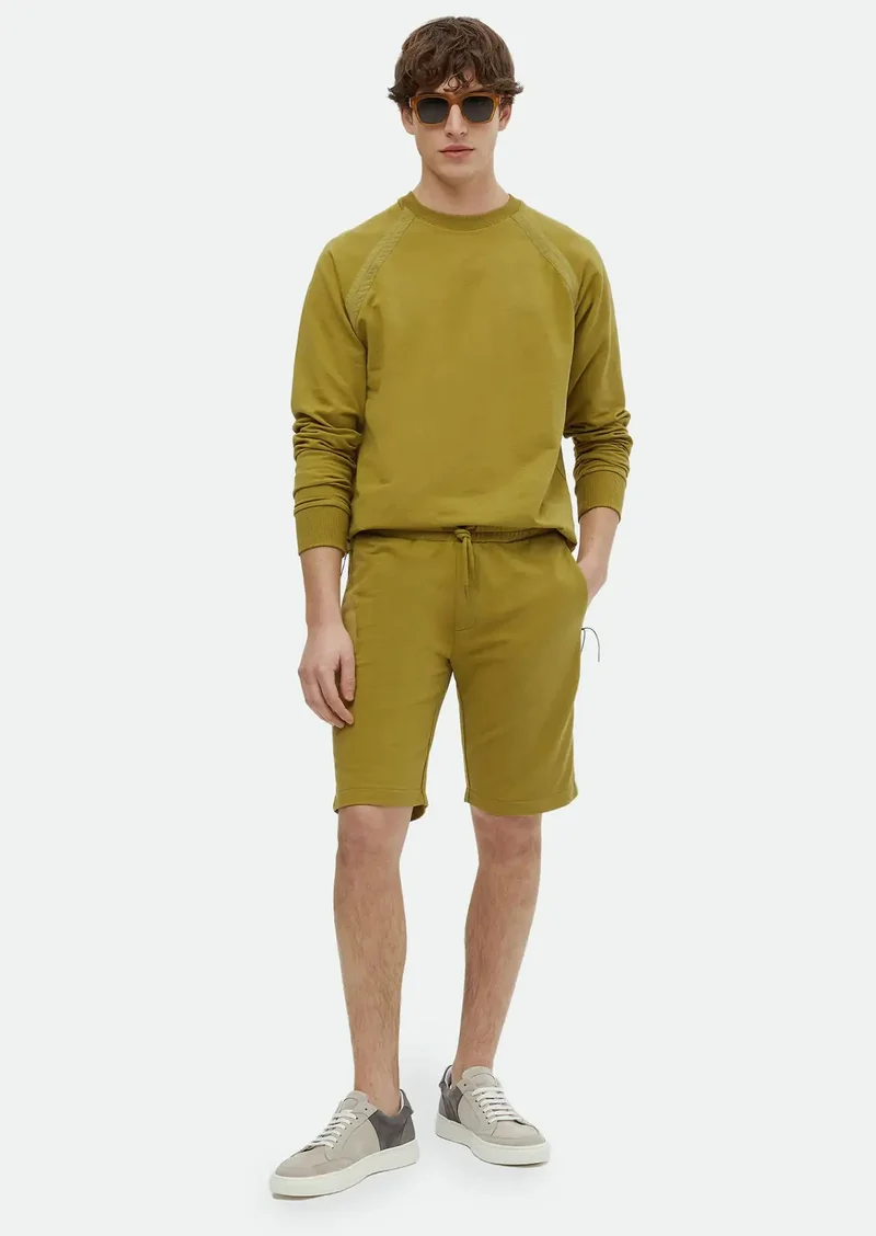 RAMSEY Oil Green Knitting Jogging Fit Sport Cotton Blended Bermuda