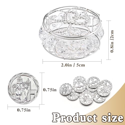 ESNOY Wedding Arras Coins Sets, Arras De Boda Catolica, Arras Para Boda Catolica Silver Gifts Box with 13 Coins Decorative Rhinestone Crystals,Arras De Boda Cristiana - Image 2