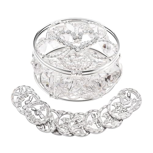 ESNOY Wedding Arras Coins Sets, Arras De Boda Catolica, Arras Para Boda Catolica Silver Gifts Box with 13 Coins Decorative Rhinestone Crystals,Arras De Boda Cristiana - Image 1