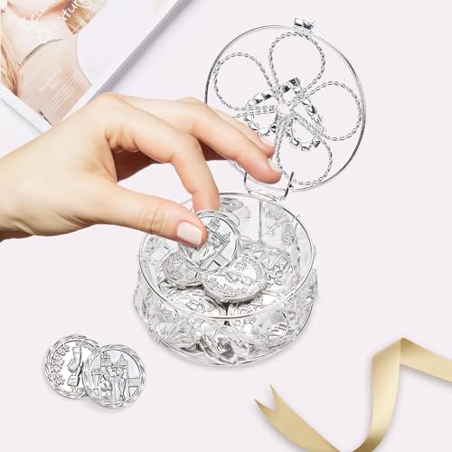 ESNOY Wedding Arras Coins Sets, Arras De Boda Catolica, Arras Para Boda Catolica Silver Gifts Box with 13 Coins Decorative Rhinestone Crystals,Arras De Boda Cristiana - Image 4