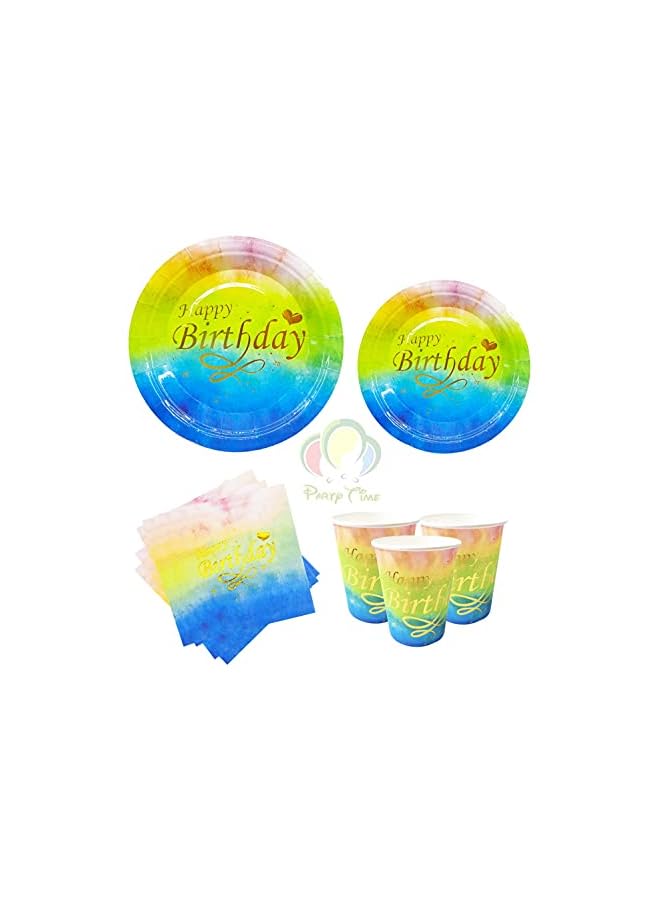 Raxoom TIME  24 Pieces Disposable Party Tableware Set - Supply Serves 6 Guest - Gold and Rainbow Paper Plates Napkins and Cups Sets for Wedding Family Gathering Parties - Image 3