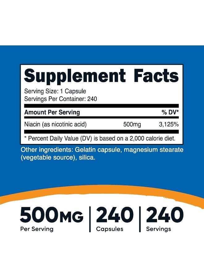 Nutricost Niacin Gluten-free (Vitamin B3) 500mg, 240 Capsules - Image 2