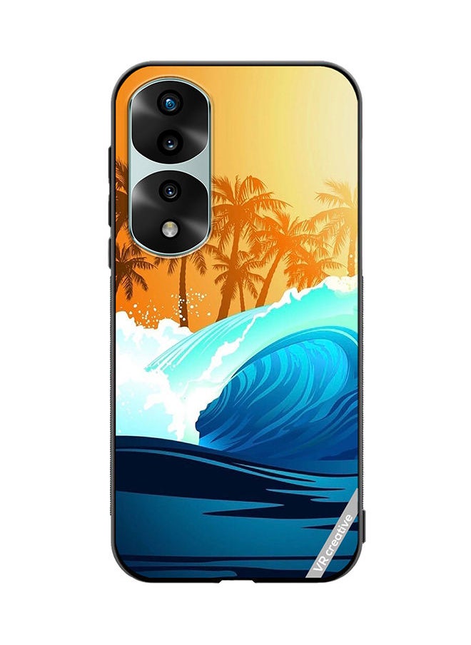 VR CREATIVE Protective Case Cover For Honor 70 Pro Tropical Surfing Wave At Sunrise With Palm Tree Design Multicolour  - Image 1
