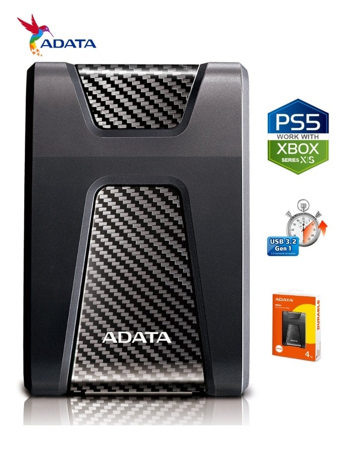 ADATA HD650 DURABLE 4TB External HDD | Anti-Shock Hard Drive | Compatible with PS5 XBOX | Black  - Image 1