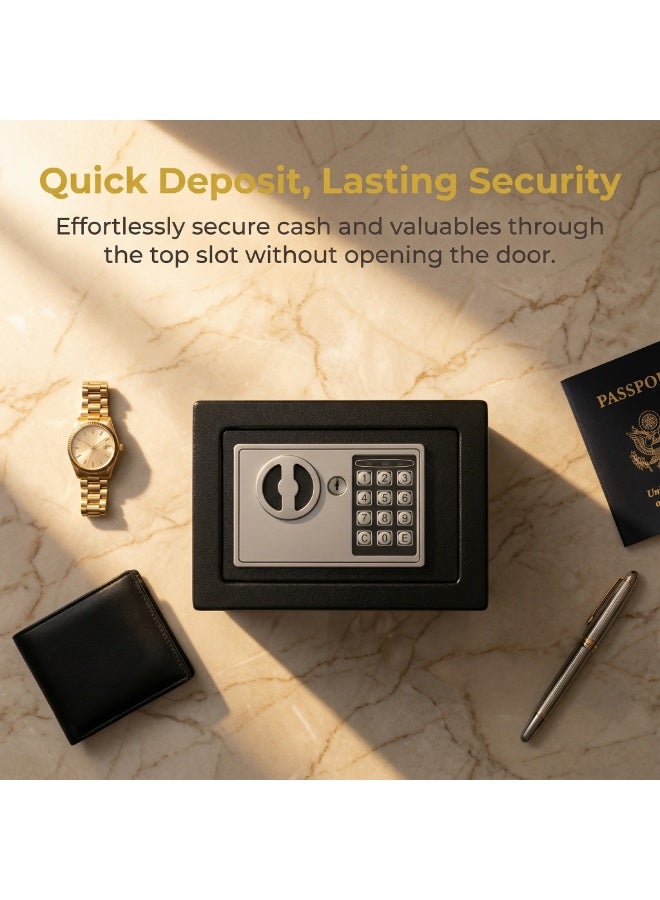 ZERIFAM Safe Box Steel Small, Small Safe Box for Home, Steel Electronic Digital Security Safe with Key Combination Lock Box, For Money, Documents, Passort, Jewelry (17cm X 17cm X 23cm)  ﻿ - Image 2