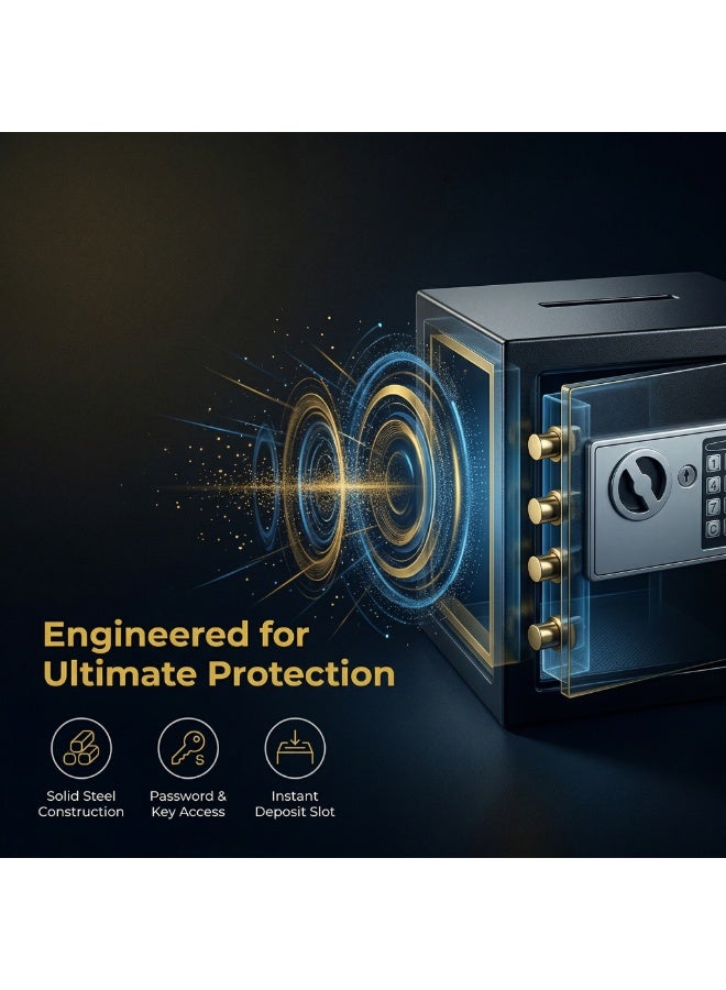 ZERIFAM Safe Box Steel Small, Small Safe Box for Home, Steel Electronic Digital Security Safe with Key Combination Lock Box, For Money, Documents, Passort, Jewelry (17cm X 17cm X 23cm)  ﻿ - Image 4