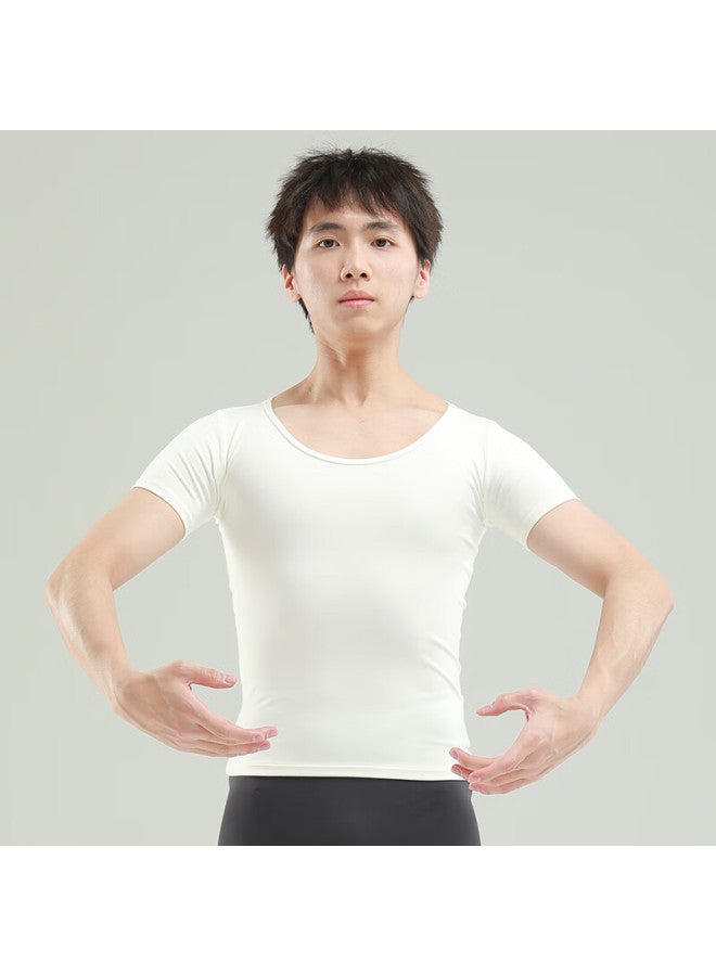 Sansha Male Ballet Dance Top, Youth Round Neck Short Sleeve Dance Practice Costume, Art Exam Level Training T-shirt, White, M - Image 2