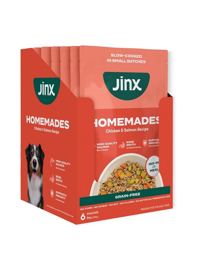 جينكس طعام الكلاب الرطب Jinx Salmon، امزجه مع طعام الكلاب الجاف، مصنوع من سمك السلمون الحقيقي والدجاج ومرق العظام، بدون حشو، لجميع مراحل الحياة، 9 أونصة، عبوة من 6 قطع - Image 1