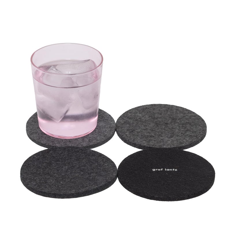 Graf Lantz - Bierfilzl Felt Coasters - Round - 100% Merino Wool - Moisture Wicking - Heat Resistant - Sustainable - Home Decor - Bar Decor - Housewarming Gift - 4 Coaster Set - 4"" Circles - Greyscale - Image 1