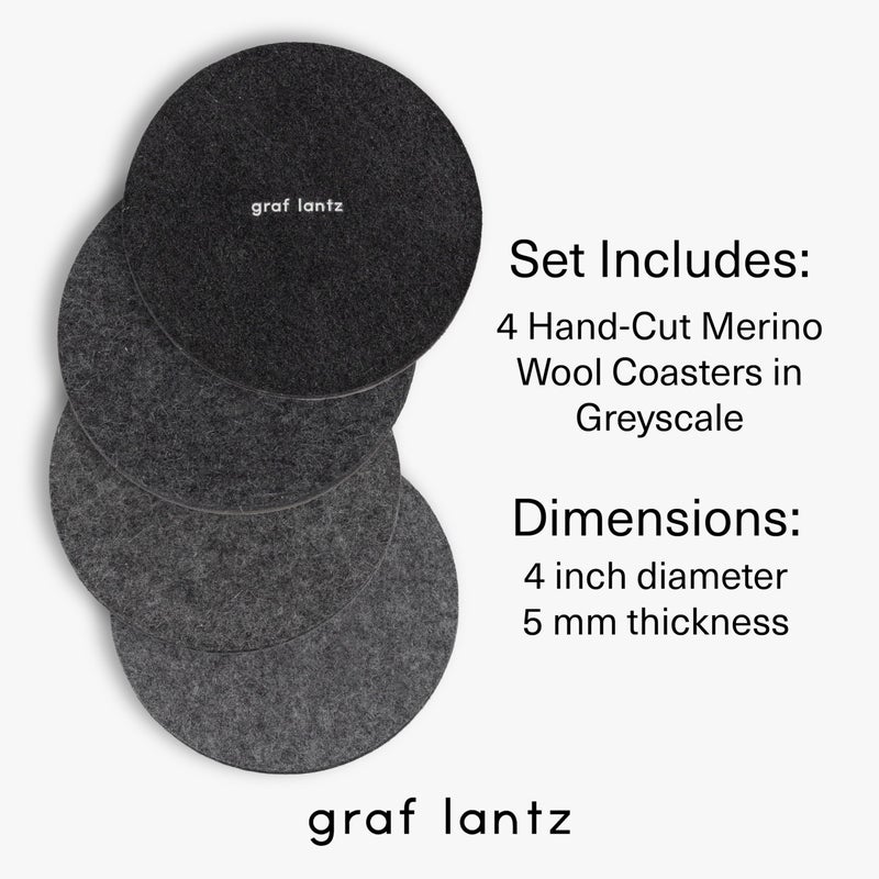 Graf Lantz - Bierfilzl Felt Coasters - Round - 100% Merino Wool - Moisture Wicking - Heat Resistant - Sustainable - Home Decor - Bar Decor - Housewarming Gift - 4 Coaster Set - 4"" Circles - Greyscale - Image 4