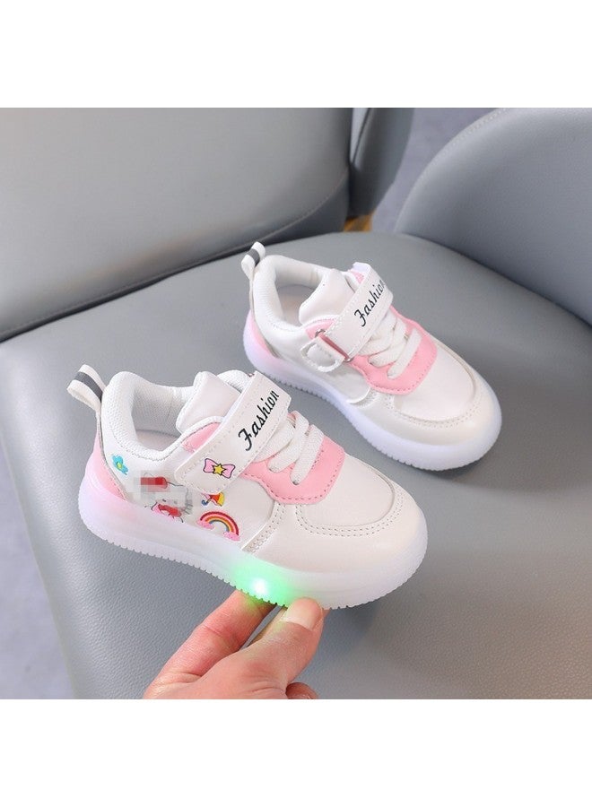 Light-on Girls' Shoes Princess Shoes Leather Sneakers Children Girls' Spring And Autumn Sneaker White Shoes Casual Shoes