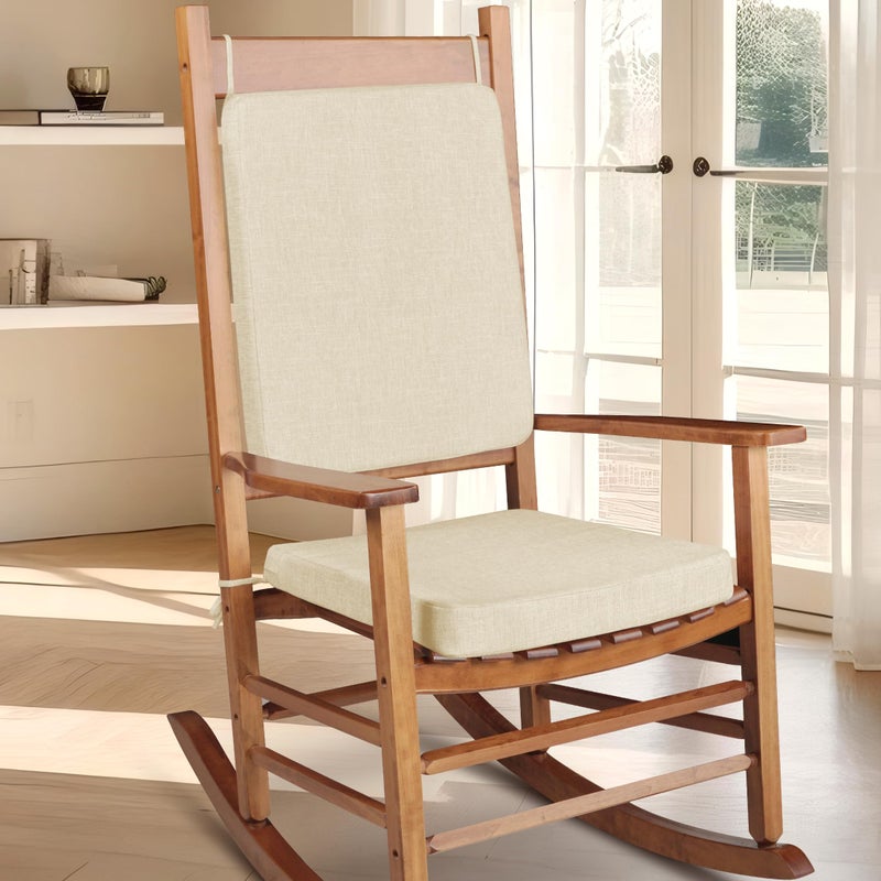 FlyGulls Rocking Chair Cushion Set with Machine Washable Cover Non-Slip Rocking Chair Cushions Indoor Seat and Back Pads with Ties 1 Pack, 2 Piece Set, 20"x 17"x 2" (Ivory) - Image 1