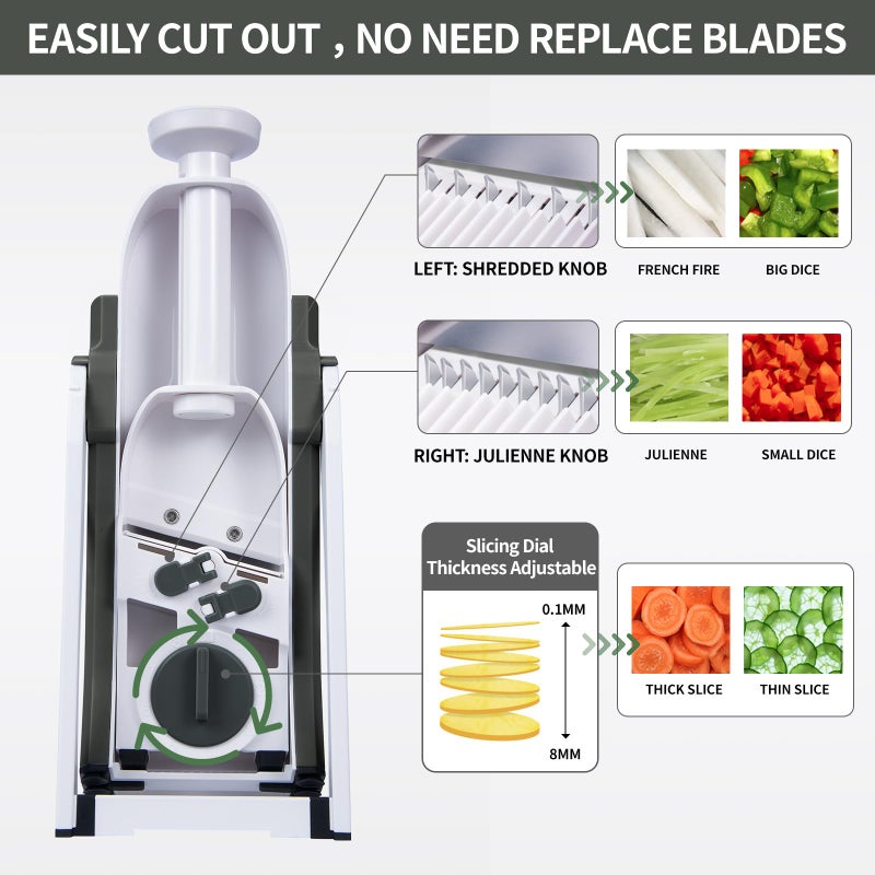 ONCE FOR ALL Upgrade Safe Mandoline Slicer Plus, Adjustable Vegetable Food Chopper Potato Fries French Fry Cutter, Detachable Blade, Kitchen Chopping Artifact, New Kitchen Gift (DarkGray) - Image 3