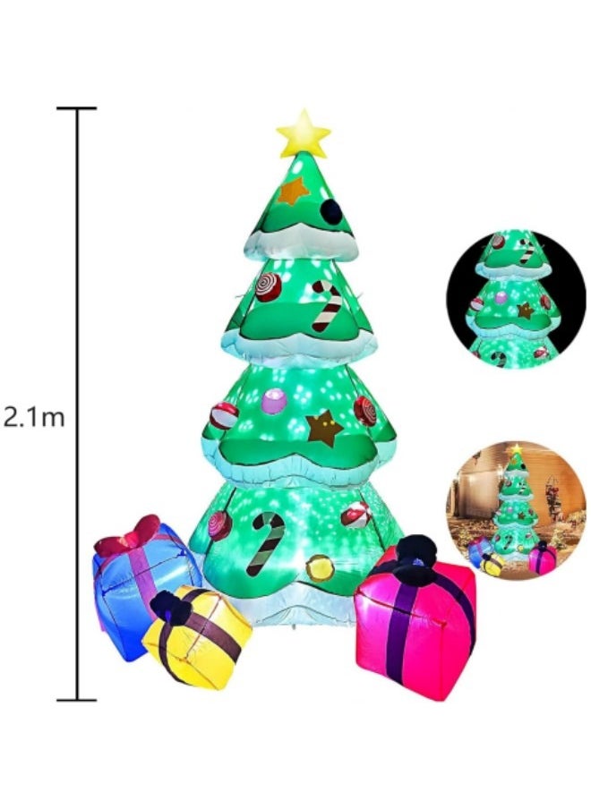 Inflatables Tree Outdoor Decoration, Festivcal Tree with Gift boxs 7FT/2.1 M with LED Lights Built-in