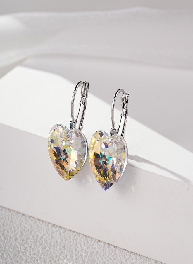 إيفيفك أقراط كريستال نمساوية على شكل قلب متدلي للنساء، مطلية بالذهب الوردي عيار 14 قيراط، مجوهرات مضادة للحساسية (لون الشفق القطبي/اللون الفضي) - Image 5