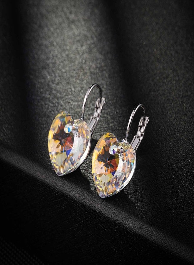 إيفيفك أقراط كريستال نمساوية على شكل قلب متدلي للنساء، مطلية بالذهب الوردي عيار 14 قيراط، مجوهرات مضادة للحساسية (لون الشفق القطبي/اللون الفضي) - Image 3