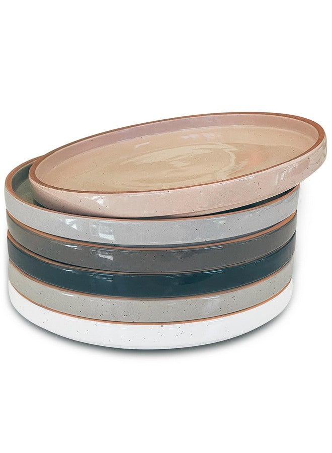 Mora Mora Ceramic Flat Plates Set of 6-8 in - The Dessert, Salad, Appetizer, Small Lunch, etc Plate. Microwave, Oven, and Dishwasher Safe, Scratch Resistant. Kitchen Porcelain Dish - Neutrals  - Image 1