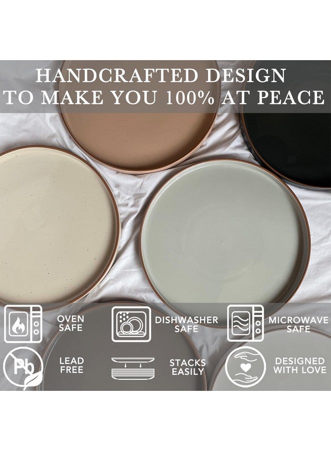 Mora Mora Ceramic Flat Plates Set of 6-8 in - The Dessert, Salad, Appetizer, Small Lunch, etc Plate. Microwave, Oven, and Dishwasher Safe, Scratch Resistant. Kitchen Porcelain Dish - Neutrals  - Image 4