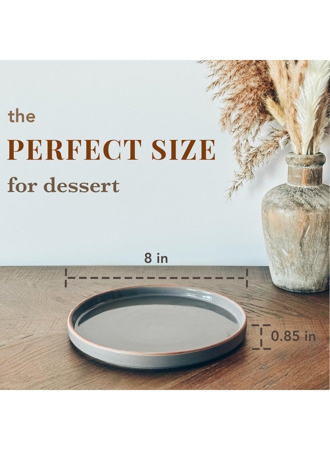 Mora Mora Ceramic Flat Plates Set of 6-8 in - The Dessert, Salad, Appetizer, Small Lunch, etc Plate. Microwave, Oven, and Dishwasher Safe, Scratch Resistant. Kitchen Porcelain Dish - Neutrals  - Image 2