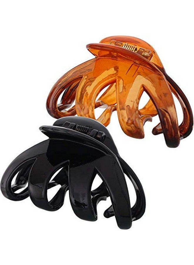 Aeyistry 2 Pcs Big Hair Claw Clips For Women And Girlsnon Slip Octopus Claws Headdress Classic Plastic Spider Claw Hair Clips For Thick Hair (Blackbrown) - Image 1