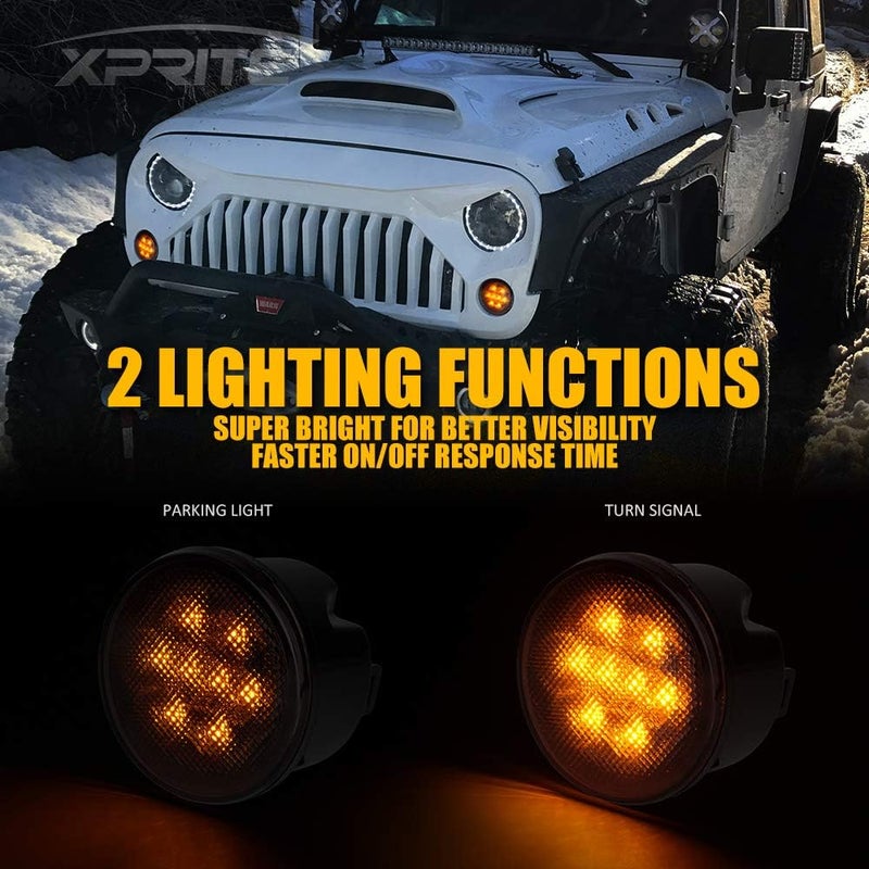Xprite Smoked Lens Turn Signal & Side Marker Lights Kits Compatible with 2007-2018 Jeep Wrangler JK JKU Unlimited, JK LED Blinker, Amber - Image 4