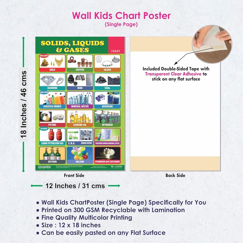 ESCAPER Solid, Liquid & Gases Educational Charts for Kids, Charts for Kids Learning (11.5 x 17.5 inches), Kids Study Material, Kids Learning Books, Educational Posters - Image 3