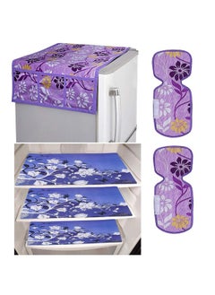 Kuber Industries Kuber Industries Fridge Combo Set | 1 Piece Fridge Top Cover - 3 Piece Fridge Mats - 2 Piece Fridge Handle Cover Combo Set | Refrigerator Combo Set | Flower-Print | 6 Piece Set | Purple  - Image 1