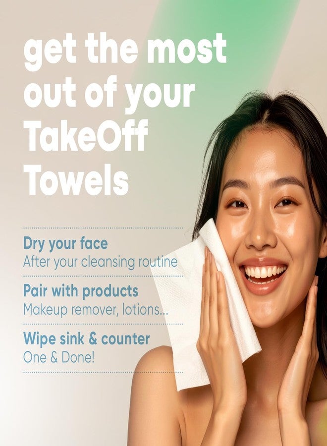 Takeoff Face Towels, 10"×12" XL Face Disposable + Compostable, Ultra Soft Makeup Remover Dry Wipes, Thick Face Towel w/Dual Texture For All Skin Types incl. Sensitive, 50 Count x 3 Pack (150 total) - Image 4