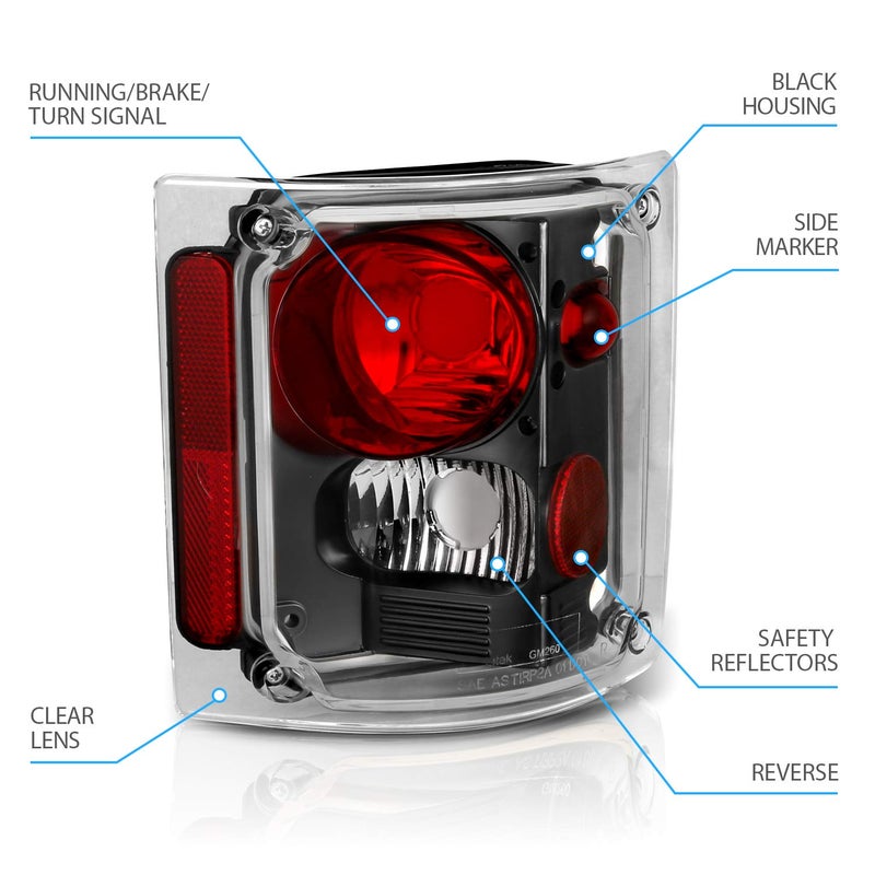 AmeriLite Black Housing Replacement Tail Lights Assembly Set For 1973-1991 Chevy GMC Full Size 1500 2500 3500 Pickup - Passenger and Driver Side - Image 5