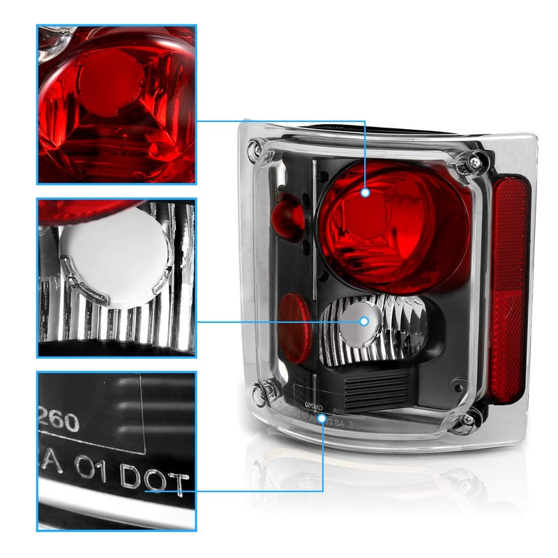 AmeriLite Black Housing Replacement Tail Lights Assembly Set For 1973-1991 Chevy GMC Full Size 1500 2500 3500 Pickup - Passenger and Driver Side - Image 4