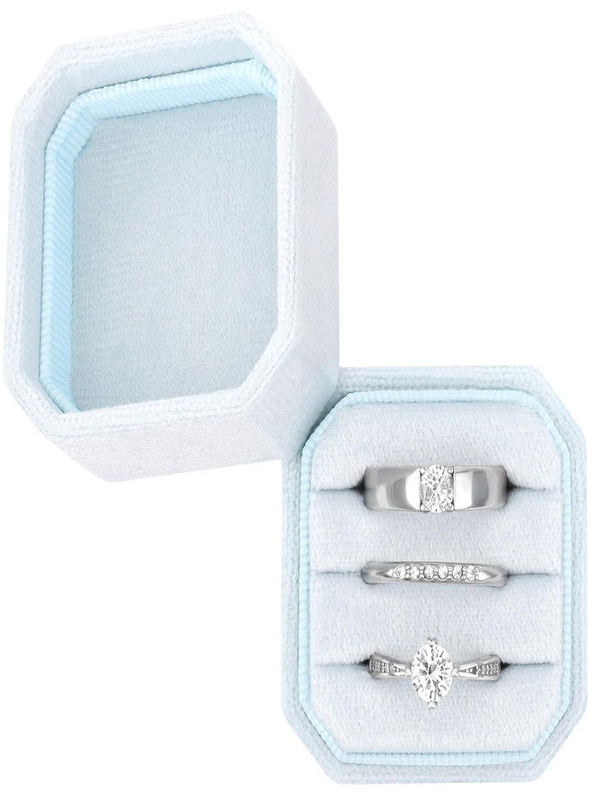 DesignSter Velvet Ring Box - Square, 3 Slots, Premium Wedding & Engagement Proposal Ring Bearer Box (Light Blue) - Image 1