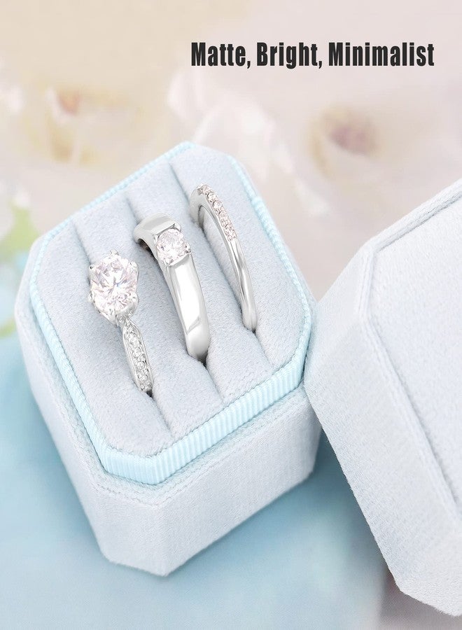 DesignSter Velvet Ring Box - Square, 3 Slots, Premium Wedding & Engagement Proposal Ring Bearer Box (Light Blue) - Image 5