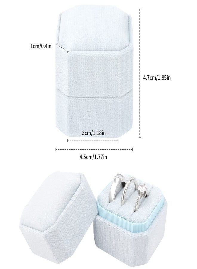 DesignSter Velvet Ring Box - Square, 3 Slots, Premium Wedding & Engagement Proposal Ring Bearer Box (Light Blue) - Image 2