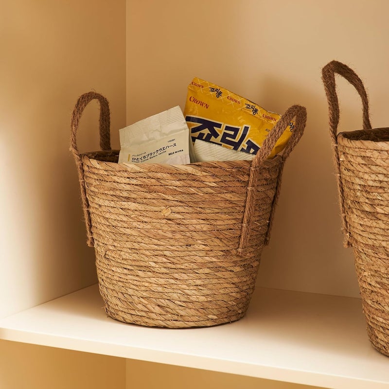 TERRIFI Natural Straw Woven Storage Basket with Handles | Storage Organizer for Home Decor | Rustic Wicker Basket for Blankets, Plants, Toys, Laundry Lightweight Durable Small Size - Image 4