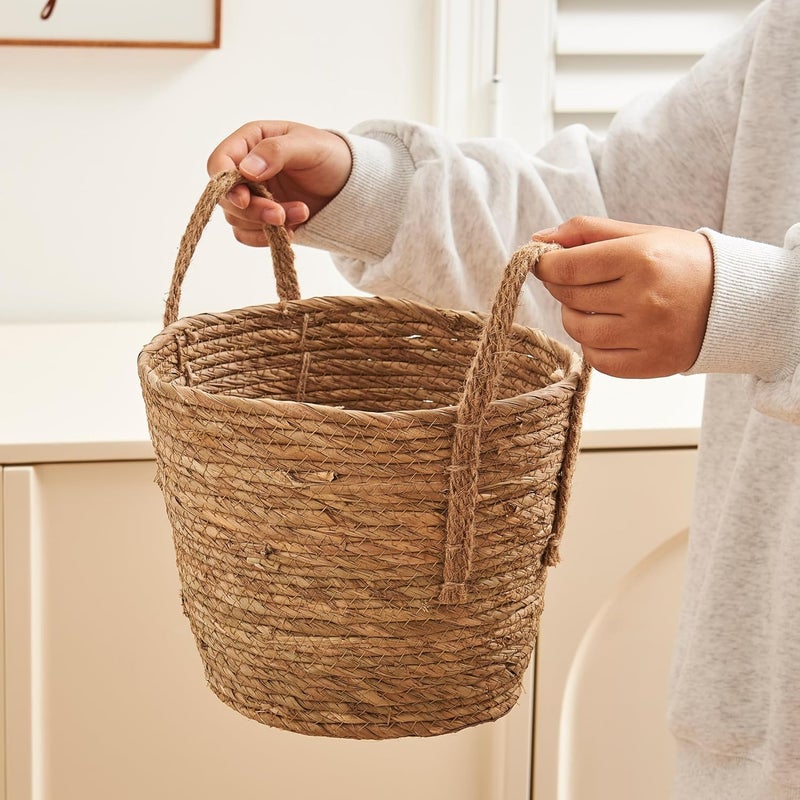 TERRIFI Natural Straw Woven Storage Basket with Handles | Storage Organizer for Home Decor | Rustic Wicker Basket for Blankets, Plants, Toys, Laundry Lightweight Durable Small Size - Image 5