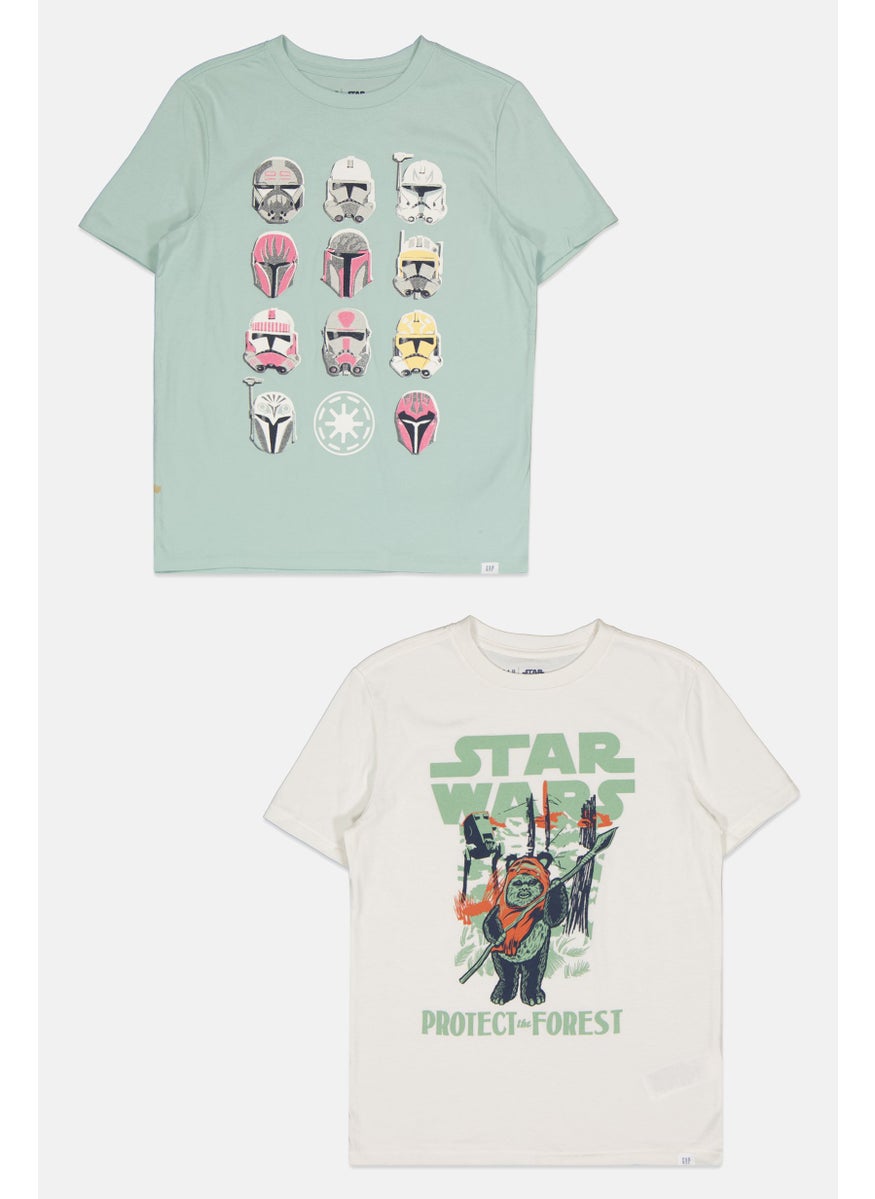 GAP Gap x Star Wars Kids Boy 2 Piece Graphic Print Short Sleeve T-Shirt, White/Green  - Image 1