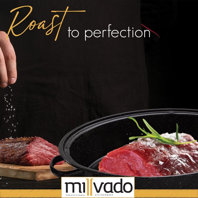 Millvado Roasting Pan With Lid, Thanksgiving Turkey Roaster Pan, Extra Large 20 lb Capacity, 19" Granite Oven Roaster Oval Shaped Speckled Enamel on Steel Cookware,for Roasting Turkey, Chicken, Lamb - Image 5