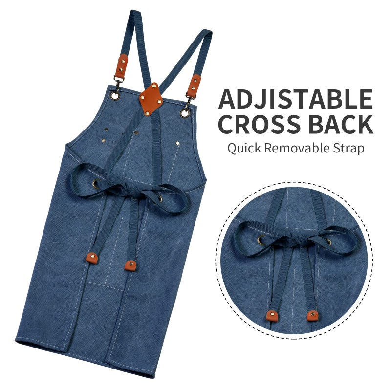 ZOMAO Cotton Canvas Cross Back Apron for Men and Women Chef Apron With Adjustable Strap and Large Pockets Kitchen Cooking Baking Bib Heavy Duty Work Apron - Image 2
