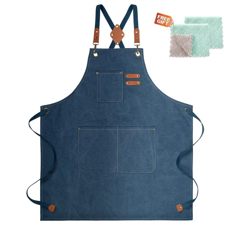 ZOMAO Cotton Canvas Cross Back Apron for Men and Women Chef Apron With Adjustable Strap and Large Pockets Kitchen Cooking Baking Bib Heavy Duty Work Apron - Image 1