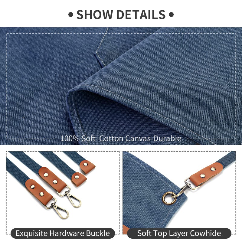 ZOMAO Cotton Canvas Cross Back Apron for Men and Women Chef Apron With Adjustable Strap and Large Pockets Kitchen Cooking Baking Bib Heavy Duty Work Apron - Image 3
