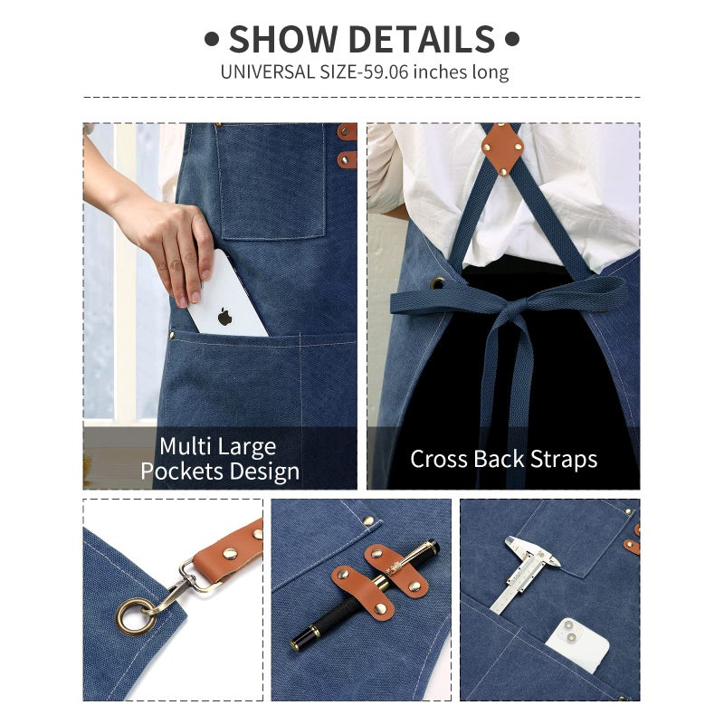 ZOMAO Cotton Canvas Cross Back Apron for Men and Women Chef Apron With Adjustable Strap and Large Pockets Kitchen Cooking Baking Bib Heavy Duty Work Apron - Image 4