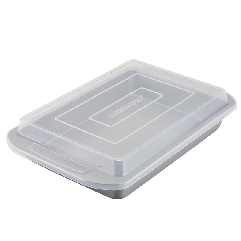 Farberware Nonstick Bakeware Baking Pan With Lid  Nonstick Cake Pan With Lid Rectangle  9 Inch x 13 Inch Gray