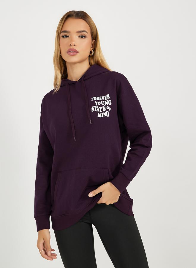 Styli Regular Fit Longline Slogan Print Hoodie  - Image 1